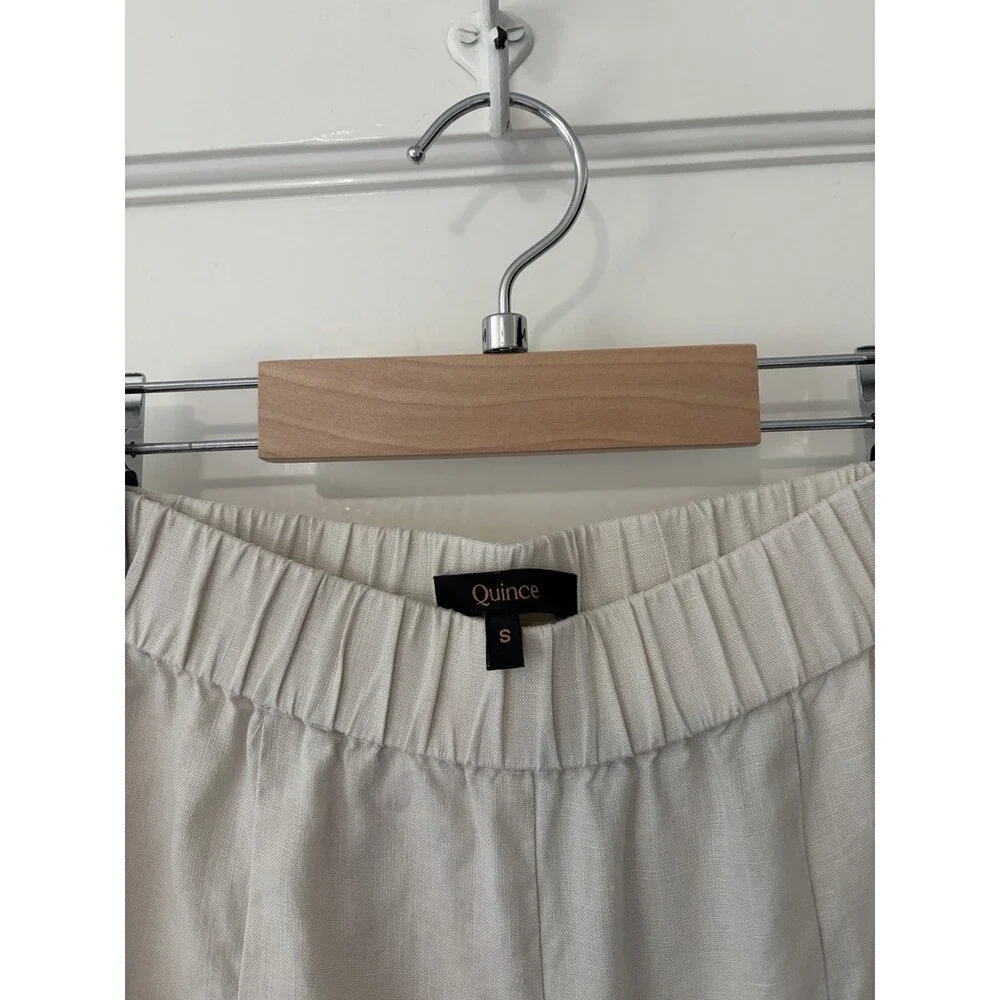 Quince EUC 100% Linen Tapered Ankle Pants Size Small Sand Pull On Lagenlook